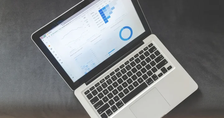 laptop showing analytics charts on screen